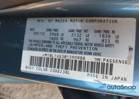 2011 Mazda Mazda3 I Sport from USA, damaged, VIN JM1BL1UG3B1390988